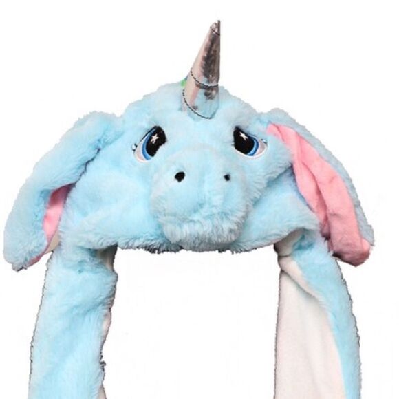 WHITE Plush Funny Unicorn Hat Scarf Squeeze Paw Lift Ear - Picture 3 of 13